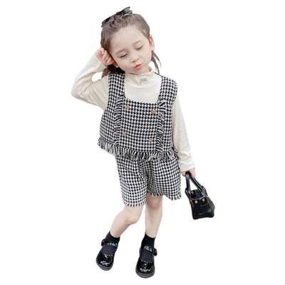 Costumes pour petites filles, gilet à carreaux, hauts avec short, costume décontracté d'automne et d'hiver, uniforme scolaire, tenues pour enfants