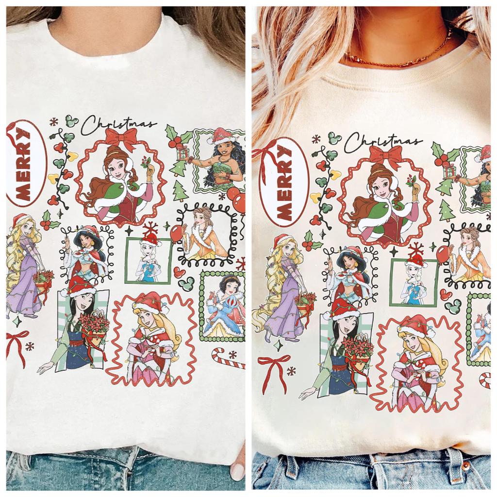 Princess Merry Christmas Coquette Bow Tshirt Princess Castle Christmas Lights Shirt Ariel Belle Mulan Snow White