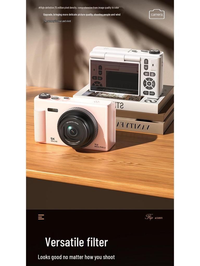 5K Mirrorless Camera with Flip Screen for High-Definition Retro Photography - CCD Digital Camera for Students and Professionals