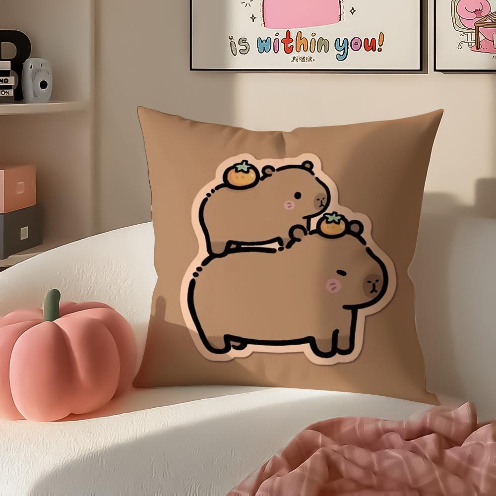 Chill Cute Adorable Art Cartoon CCapybara Cushion Cover Pillowcase Short Plush Invisible zipper Room Sofa Cushion Cover