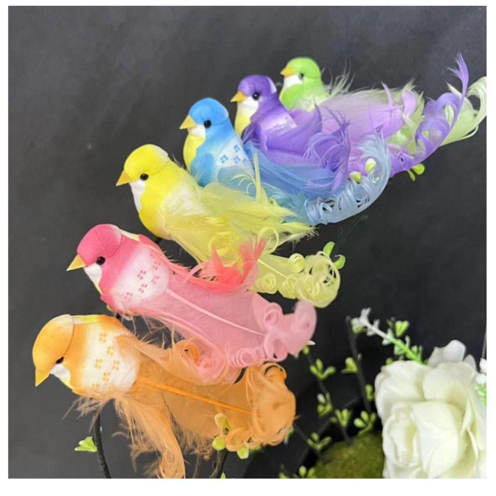 6PCS Colorful Simulation Birds Statue Artificial Foam Feathers Birds  For Wedding Christmas Home