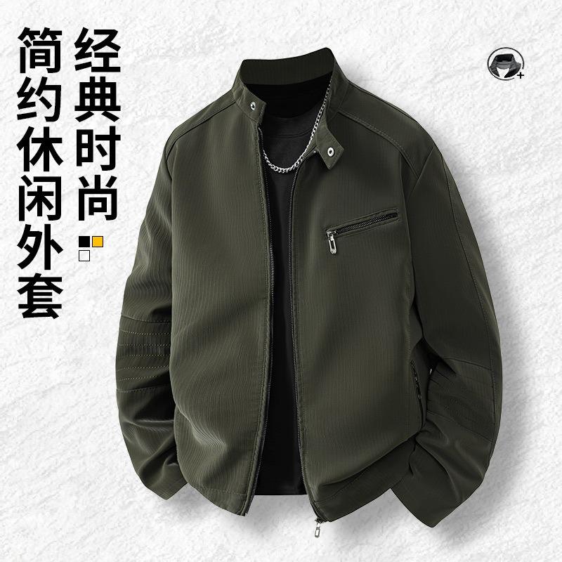 25 autumn and winter new men's leather jacket slim handsome locomotive clothing stand-up collar retro loose jacket