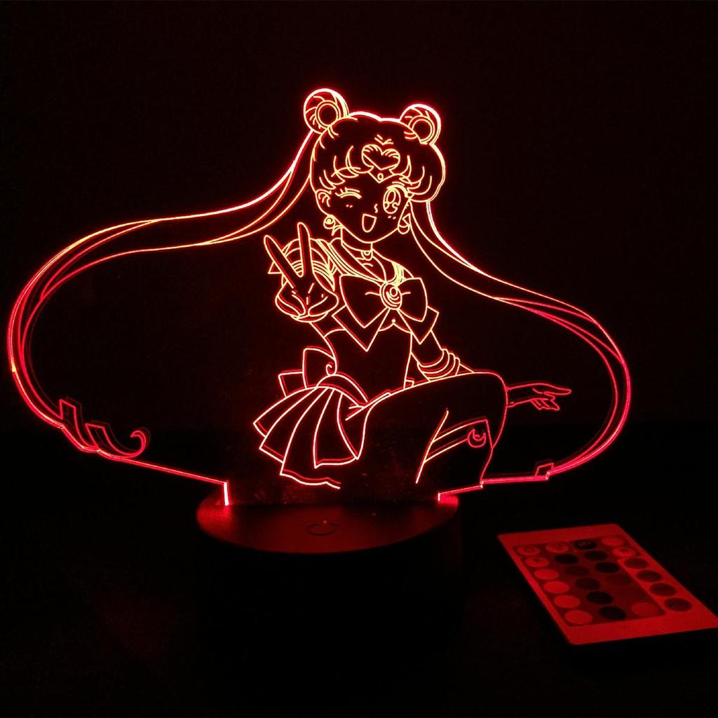 Veilleuse 3D Sailor Moon LED - 16 Couleurs, Télécommande, Effet Holographique - Pour Chambre Enfant, Décor, Cadeau