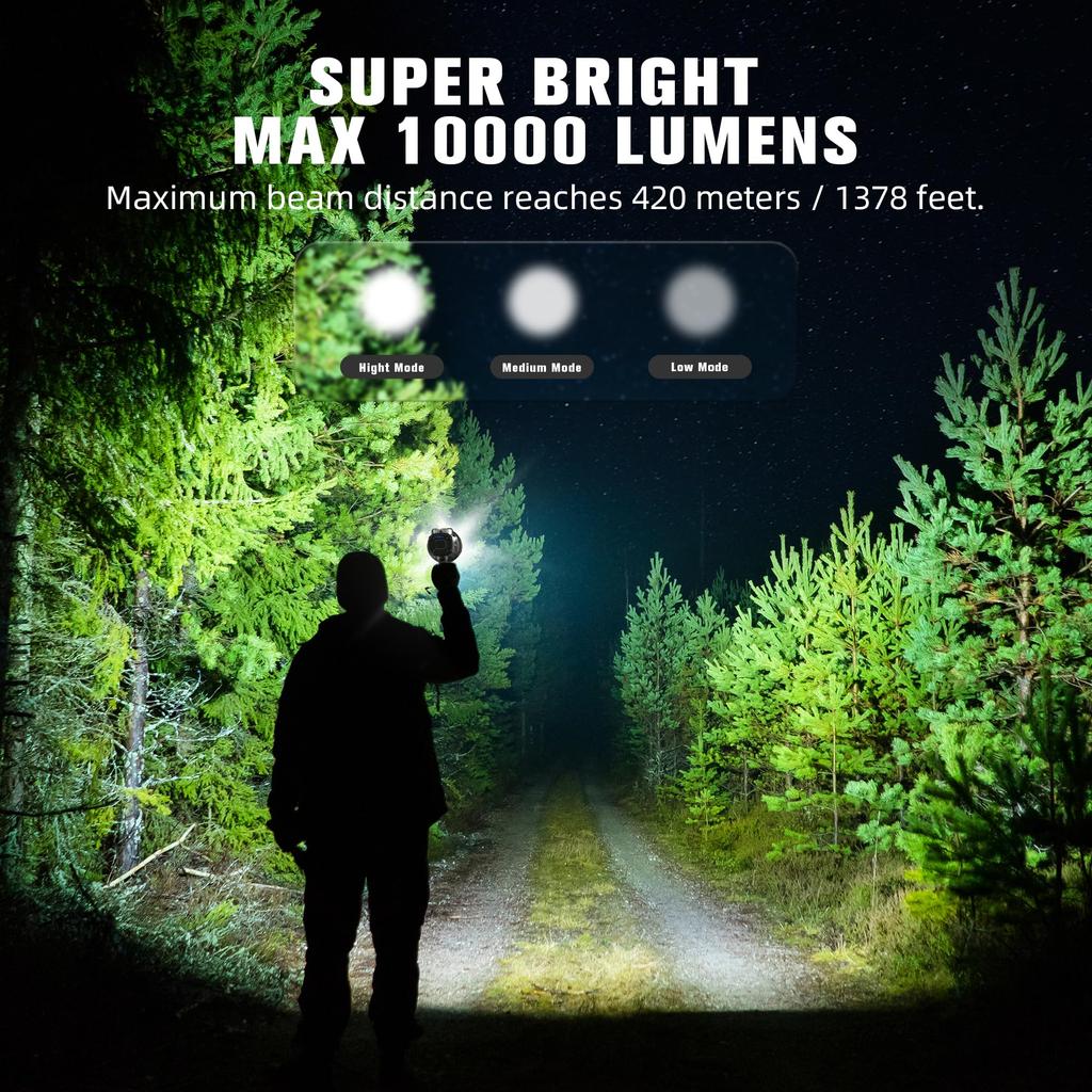 FORTO Compact Rechargeable 7 Light Child Carrying Emergency Power Gray Light, Powerful, Modes, Spot, Searchlight, Lock, Case, Supplies, Camping,