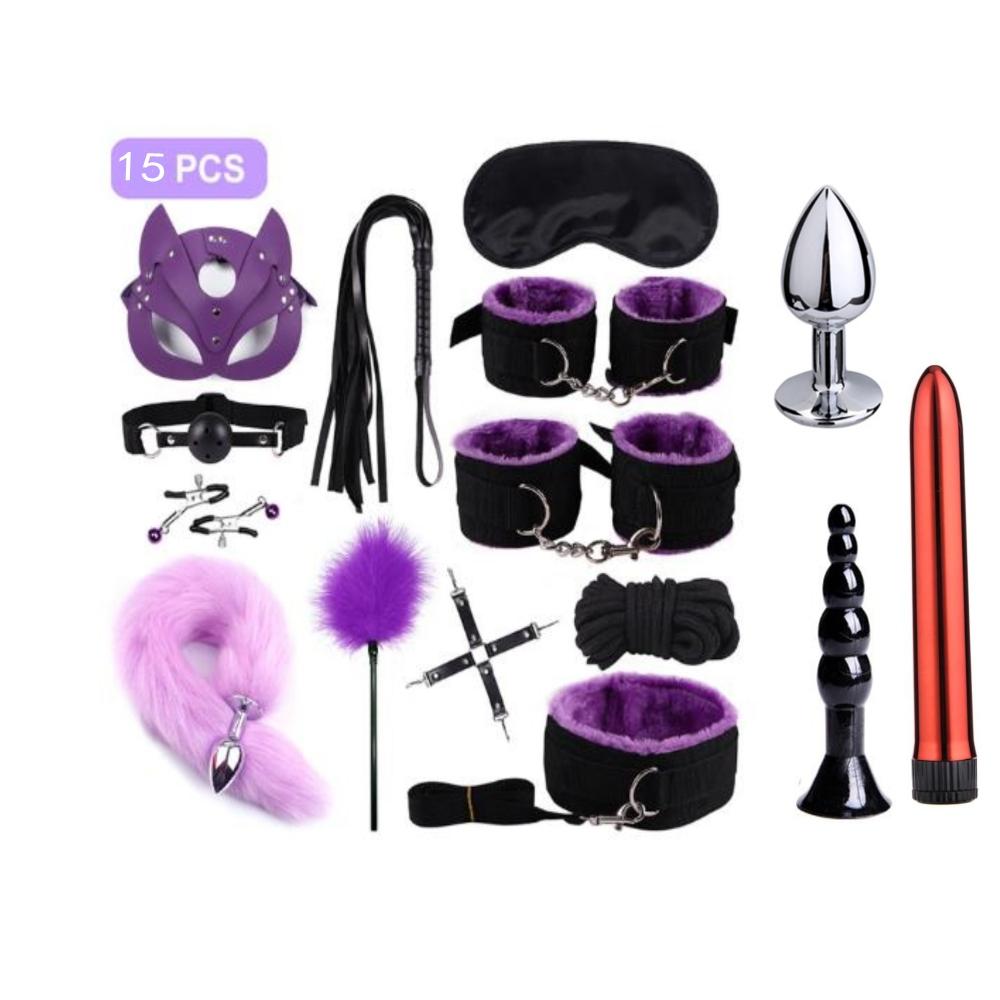 BDSM Kits Adults Sex Toys for Couples Handcuffs Nipple Clamps Spanking Paddle Sex Metal Anal Plug Vibrator Slave Bondage