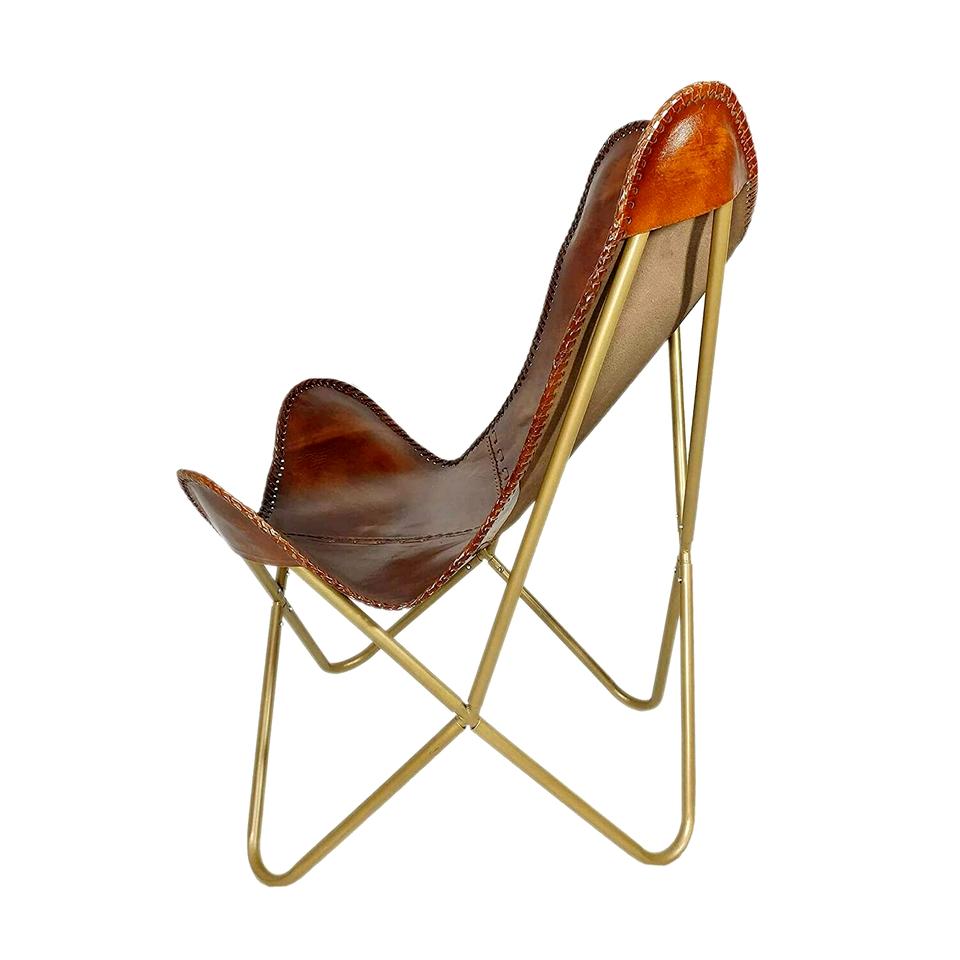 Indian handicrafted tan Leather Vintage Butterfly Chair Folding chair\seat