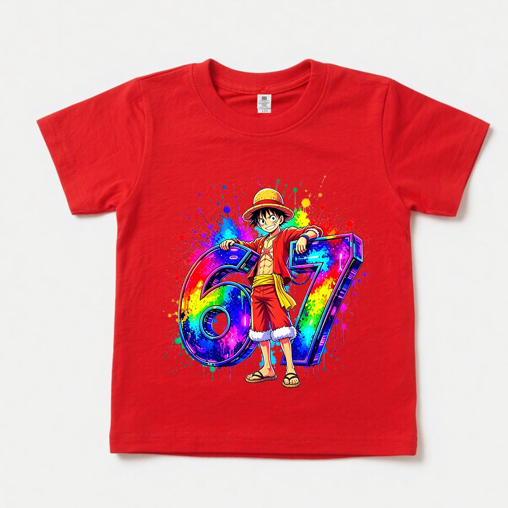 One Piece Luffy 67 Print Kids Casual Cotton T Shirt Boys Girls Soft Breathable Summer Top 100