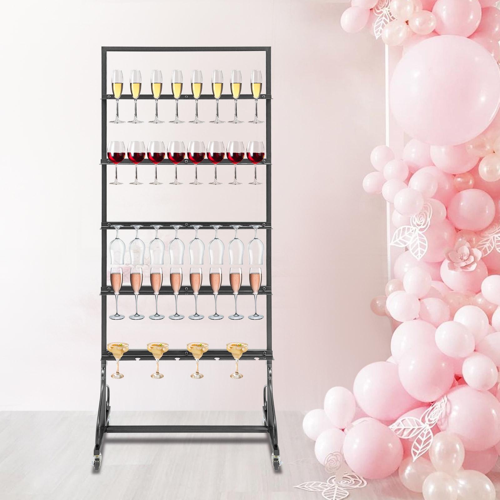 

5-Tier 40-Cup Champagne Glass Rack, Black Iron Display Stand for Bar, Wall Mount Wine Glass Holder Shelf, Storage Organizer чёрный