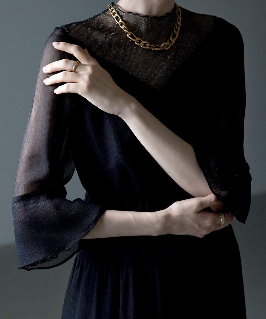 Tulle Chiffon Dress One Piece Black S [Etoll] Lamé Women's Cache-Coeur