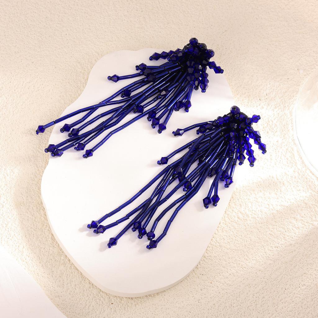 Vintage Style Crystal Tassel Drop Earrings With Geometric Alloy Design For Womens Evening Wear