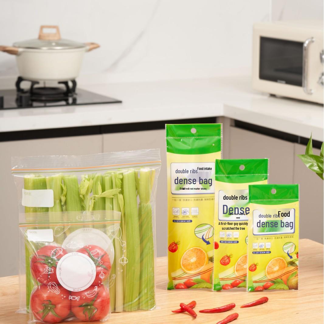 Thickened Food Grade Self-Sealing Freezer & Fridge Storage Bag with Double Ribbed Zipper Small 20 pcs 14*15.5