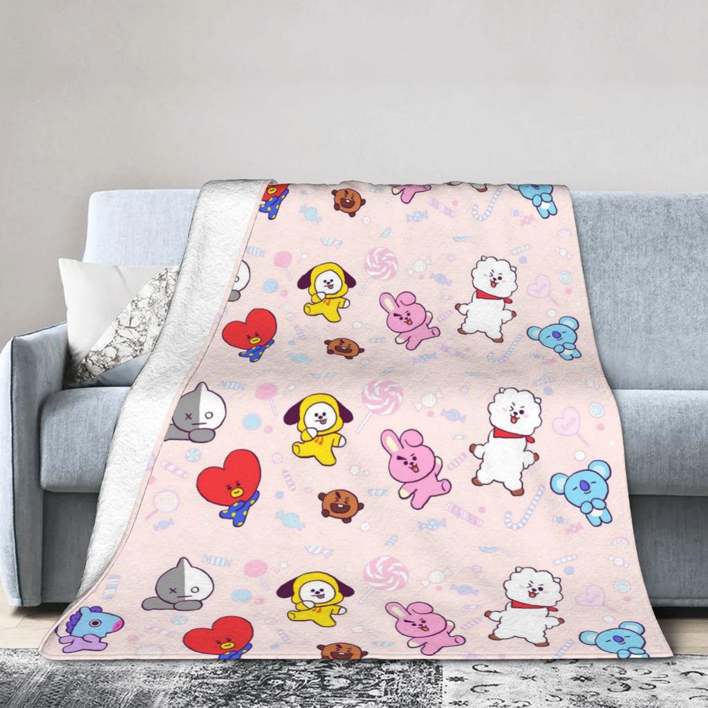 Coperta Morbida in Pile Corallo per Banda Musicale Kpop, Coperta Cartone Animato per Divano Ufficio, Trapunta Leggera per Camera da Letto