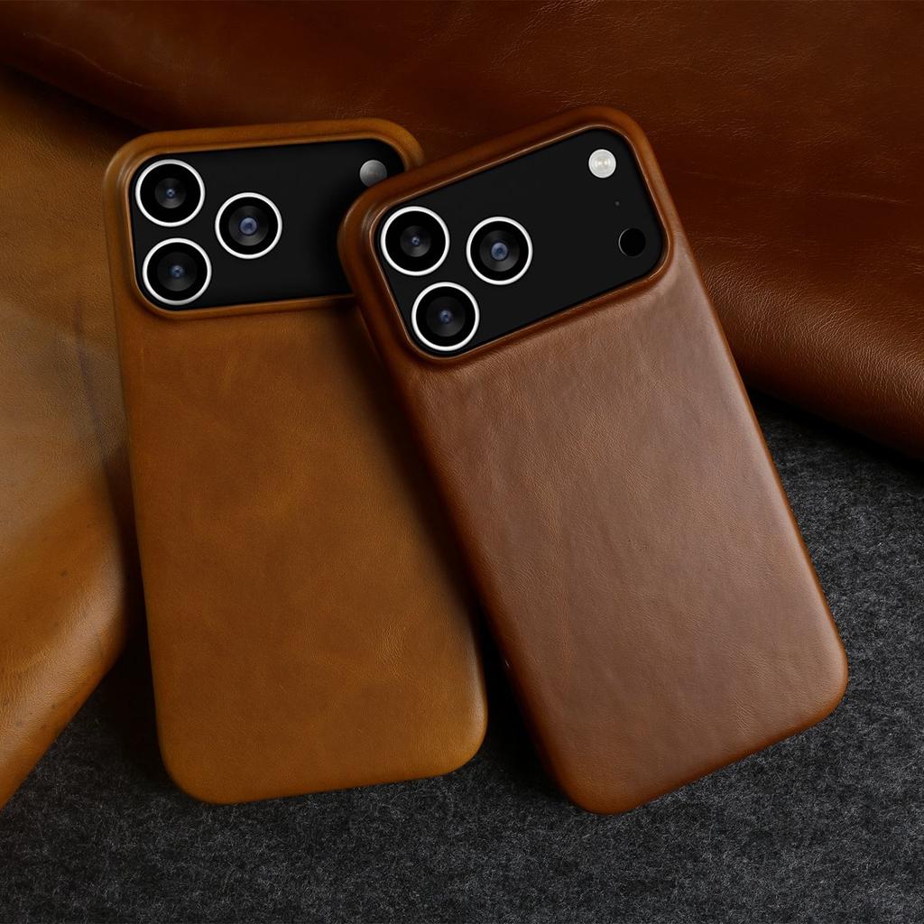Vintage Oil Wax Full Covered Genuine Leather Case for Iphone 17 Pro Max 16 15 14 13 12 11 for Magsafe Magnetic Phone Cover Cases