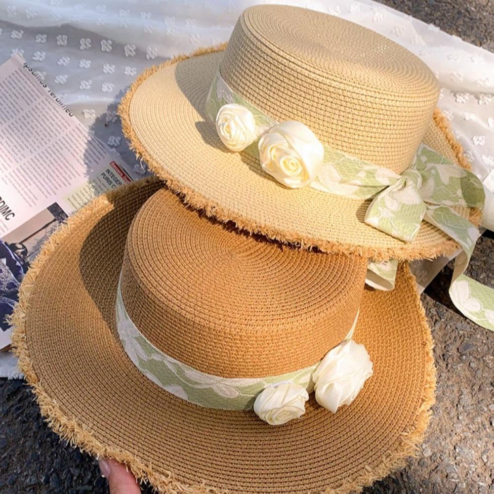 Wide Brim Lace Floral Brim Cap French Style Women's Sun Hat Elegant Sunscreen Hat Travel