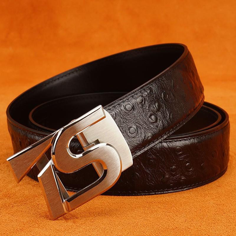 Tushi Authentic Stainless Steel Automatic Buckle Ostrich Pattern Men s Top Cowhide Belt Youth Business Pants 105cm