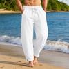 Men Casual Loose Fit Drawstring Waistband Lightweight Breathable Cotton Linen Blend Jogger Pants with Side Pockets and Ankle Slits