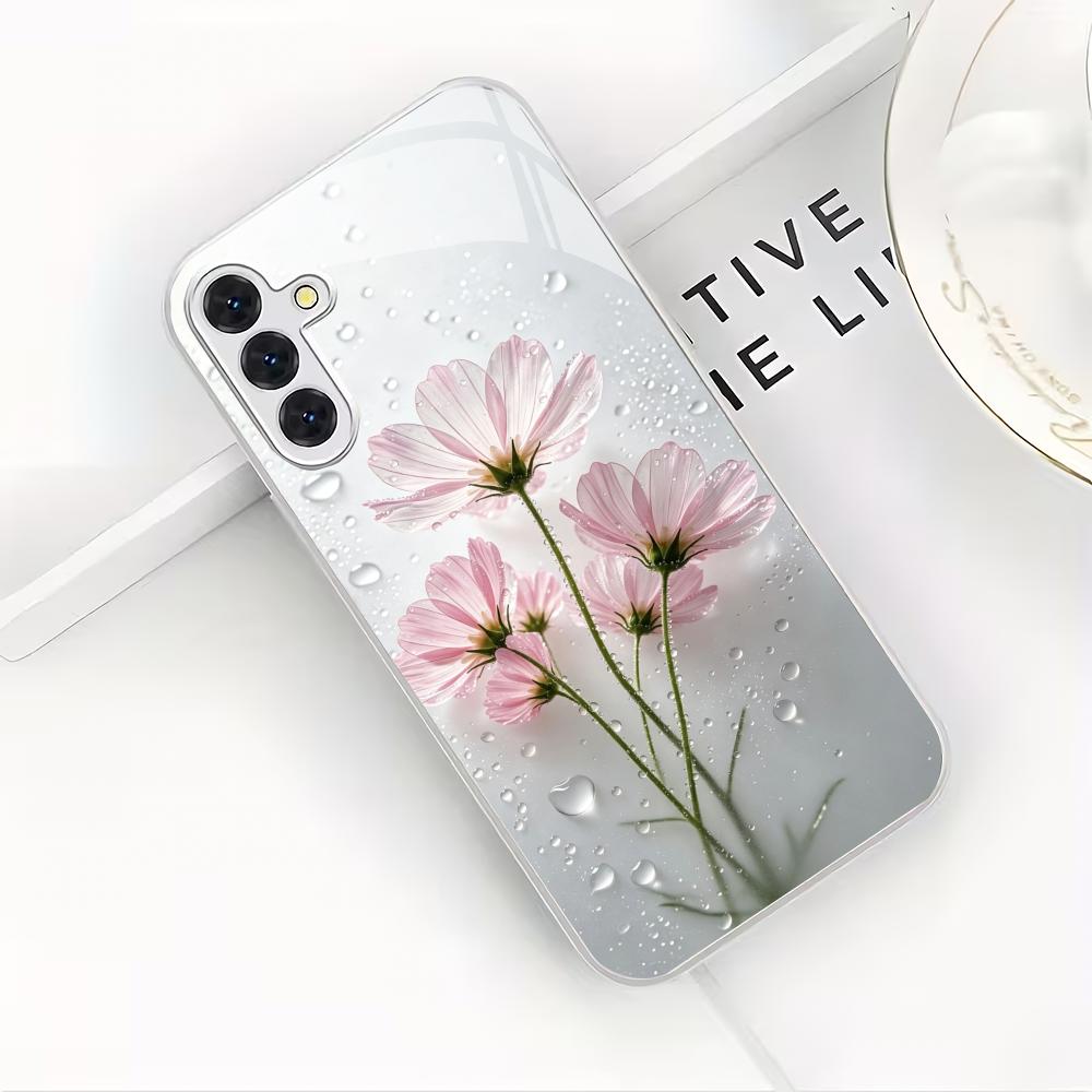 Water droplet flower electroplated glass phone case suitable for Samsung Galaxy S26 S25 S24 S23 S22 S20 FE/Ultra/Plus anti drop
