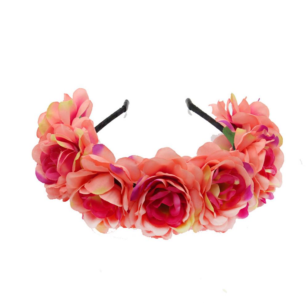 Neue Mode Frauen Braut Blumen Stirnband Mexikanischer Stil Rosenblumenkrone Haarband Damen Elastisches Haar Kopfband Haarschmuck
