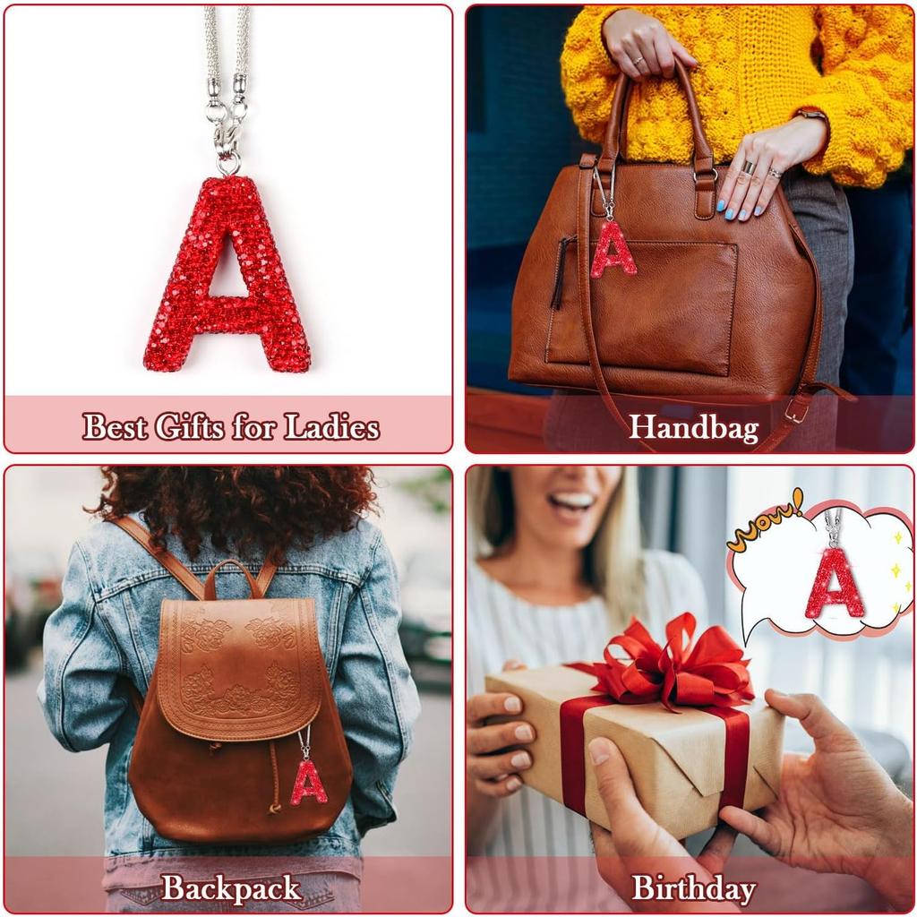 Bling Hanging Car Accessories, Diamond Crystal Rhinestone Mirror Hanging Letter A Pendant, Cute Lucky Red Bling Car Ornament for Women (Red,A)