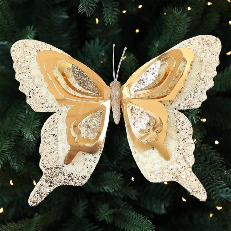 Kunststoff Pailletten Schmetterling Ornament 25Cm Glitzernder Flügel Weihnachtsbaum Hängedekoration Für Kamine Türrahmen Auslage