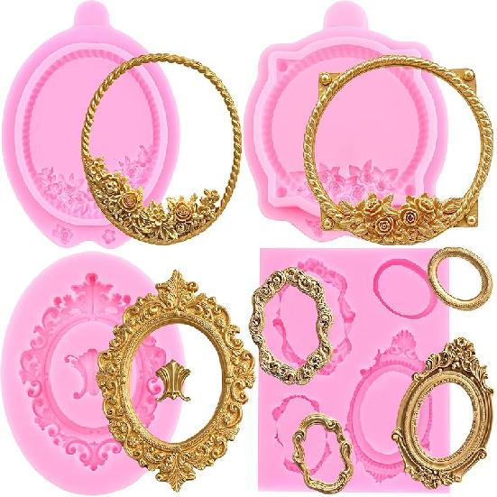 Mujiang Photo Frame Fondant Molds Picture Frames Silicone Mold Vintage Frame Molds For Cake Decorating Cupcake Topper Chocolate Candy Polymer Clay