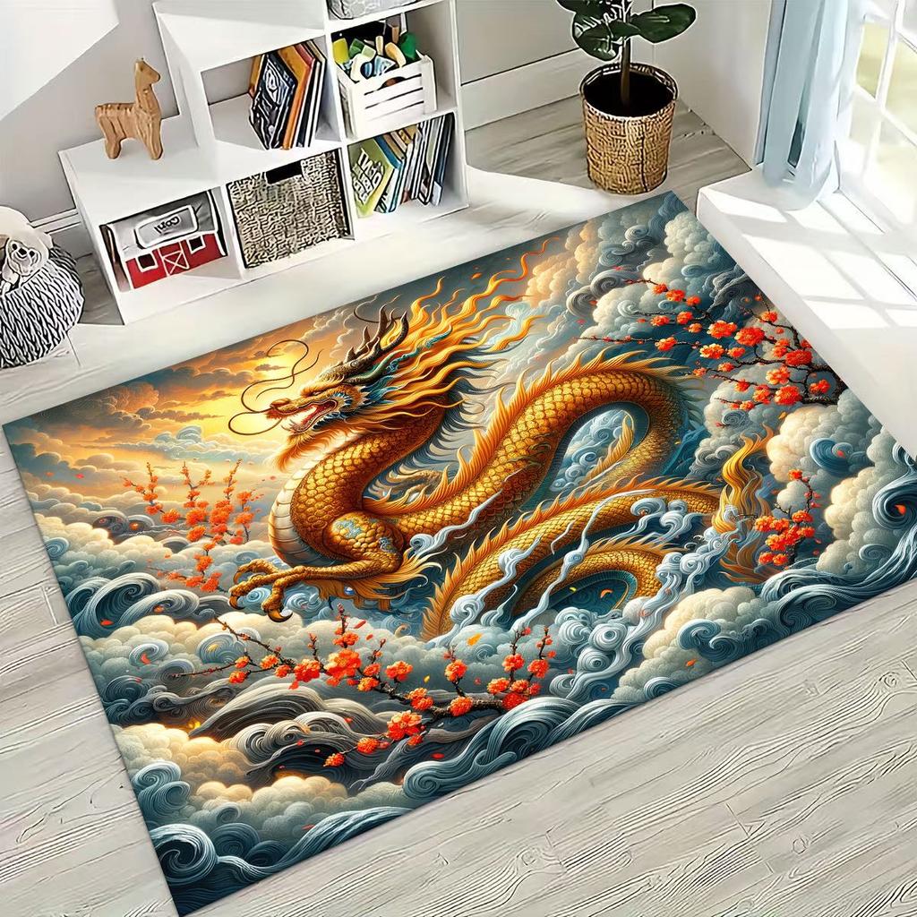 Magic Dragon Mythology Art Chinese Loong Cartoon Rug for Bedroom Living Room Sofa Home Doormat Decor, Large Non-slip Floor Mat