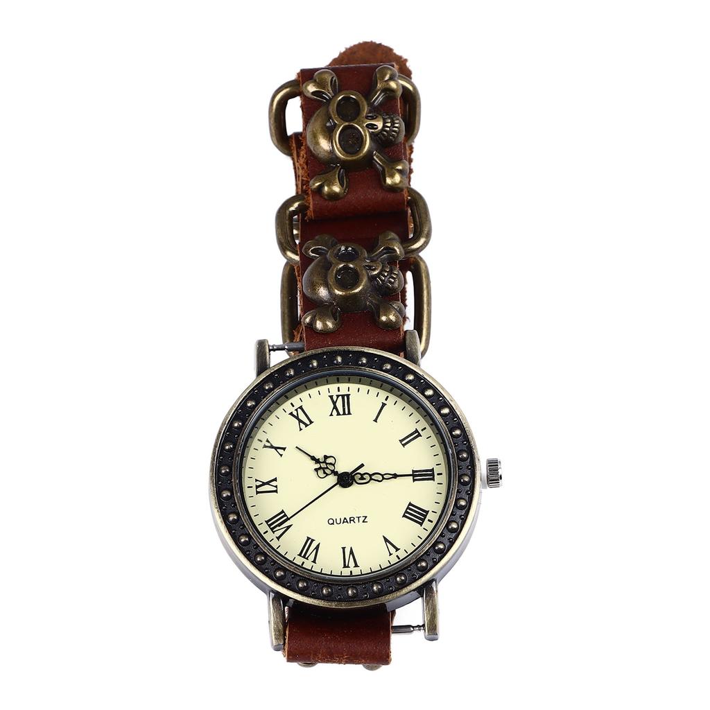 Skull Quartz Wrist Watch Adjustable Quartz Vintage Skull PU Leather Strap Alloy Buckle Leisure Watch for Men Women