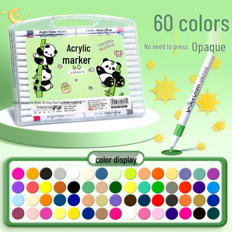 Panda Cartoon Acrylic Marker Pens for Kids - Water-Based, Opaque, Stackable Colors for Children’s Art