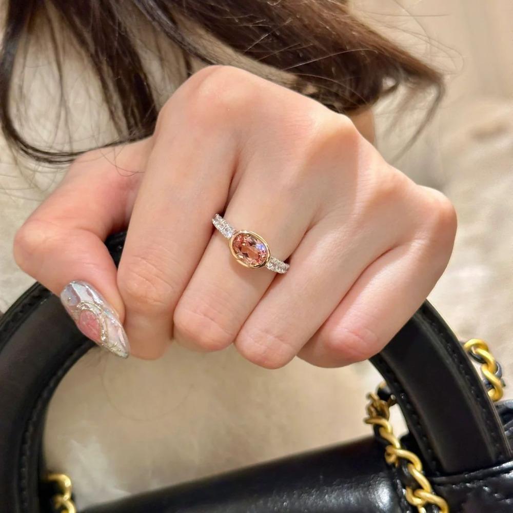 Wosikate French Vintage Paparacha Ring For Women Fashion Jewellery Exquisite Light Luxury Copper-Plated Gemstone Finger Ring