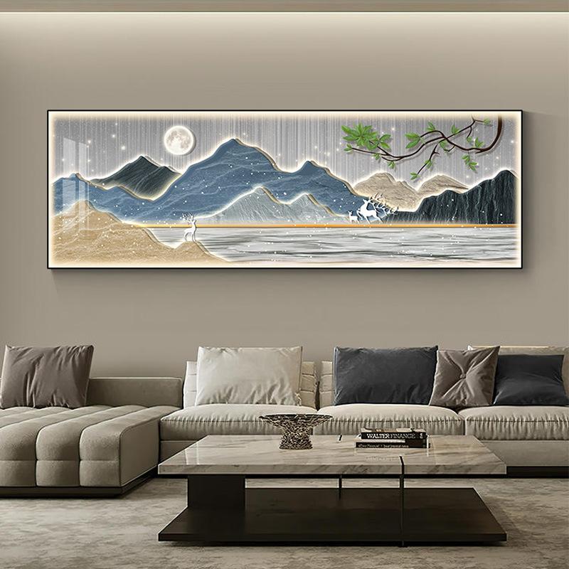 New Chinese Style Mountain Canvas Painting Wall Art Rich Tree Posters Golden Deer Wall Art for Living Room Decoration Unframed