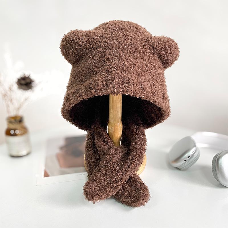 New Cute Bear Hat for Women in Autumn and Winter Versatile Warm Woolen Hat Outdoor Cold Proof Ear Protection Knitted Hat