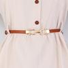 Women's Leather Decorative Buckle Pull-Through Waistband Belt for Skirts and Suits - Punch-Free Design.