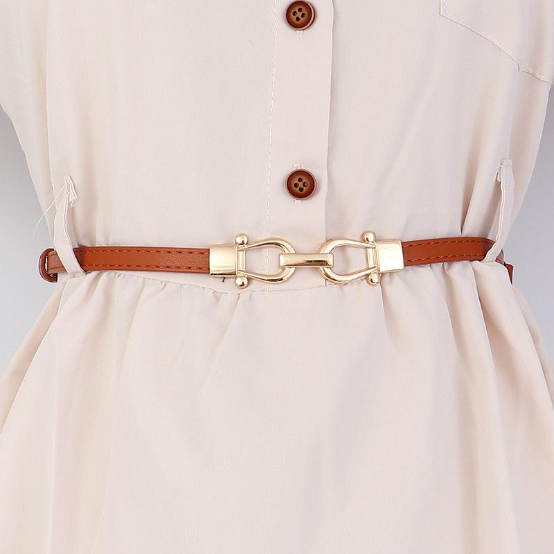 Women's Leather Decorative Buckle Pull-Through Waistband Belt for Skirts and Suits - Punch-Free Design.