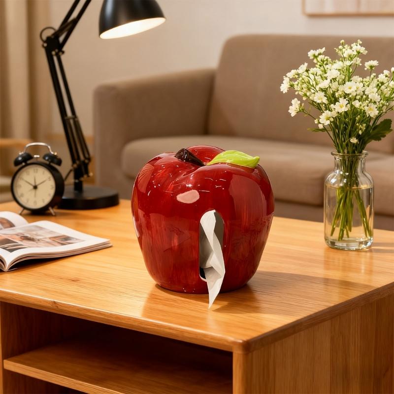Elegancki Ceramiczny Pojemnik na Chusteczki w Kształcie Jabłek z Wzorem Liści Uchwyt na Ręczniki Papierowe Idealny na Stolik Kawowy Stolik Nocny