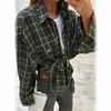 Women Vintage Long Sleeve Shirt Oversized Plaid Shirt Autumn Winter Fashion Loose Lapel Pocket Shirt Fit Blouse Korean Style