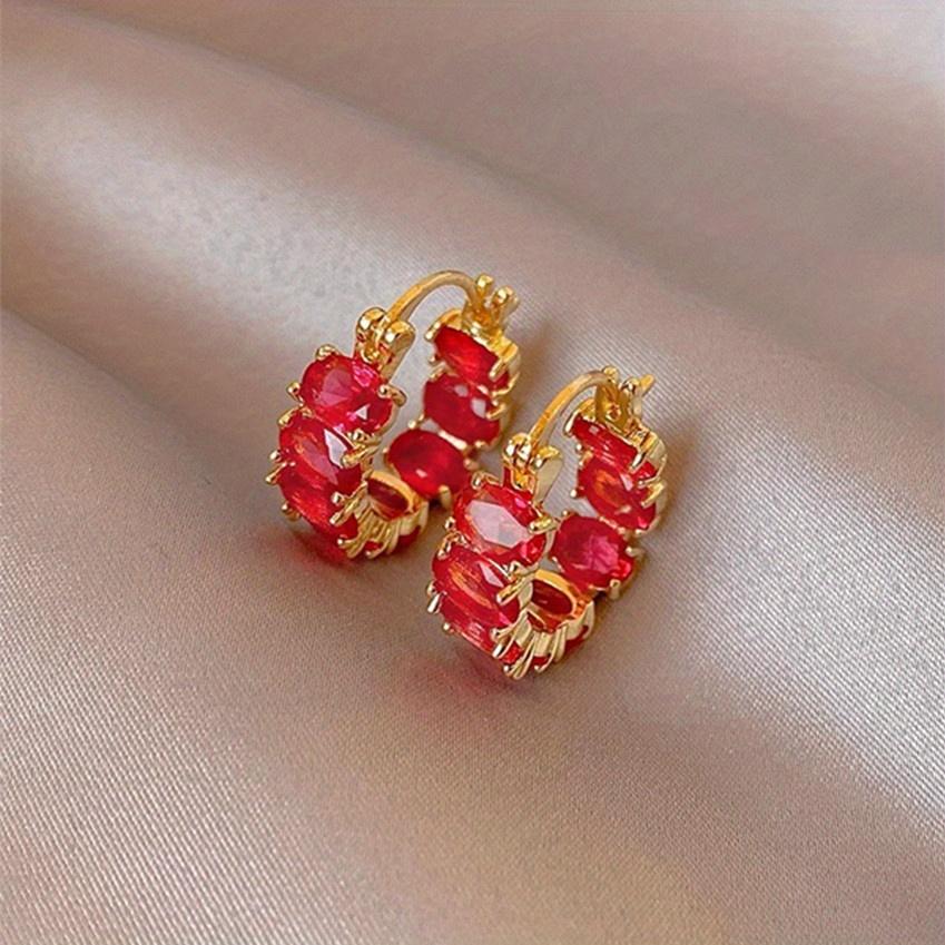 

1 пара золотых серег-крючков овальной огранки с красным камнем, модные милые женские серьги на день Святого Валентина, ювелирные изделия красный