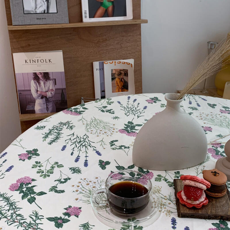 Linen Herb Garden Waterproof Tablecloth 4-Person L white