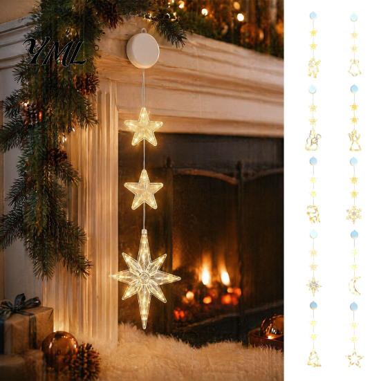 LED Window Decoration Star Moon Hanging Light, Warm String Lights, Christmas Tree Pendant Decorations Decorative Atmosphere Lamp for Home Holiday