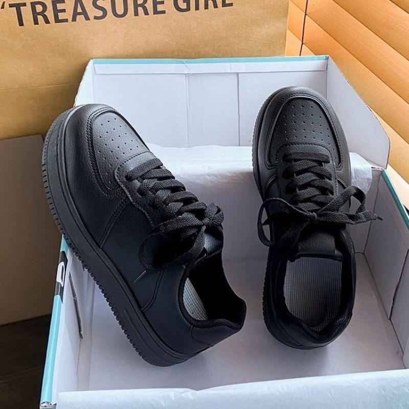 

Туфли на толстой подошве в стиле колледжа, однотонные, универсальные, маленькие белые, женские кроссовки на шнуровке, студенческие простые борцовки большого размера 44 чёрный