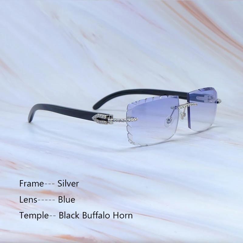 Buzlu Out Güneş Gözlükleri Elmas Kesim Şık Rhinestones Carter Siyah Manda Boynuzu Lüks Gözlük Vintage Güneş Gözlükleri Y2K Dekorasyon