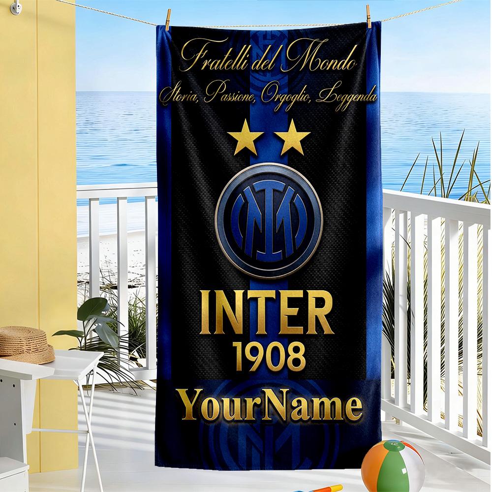 Inter Milan Customize Your Name Beach Towel Super Soft & Absorbent Ideal for Travel Outdoor Swim Pool Yoga Surf Camping Hiking Gym Gift Holiday