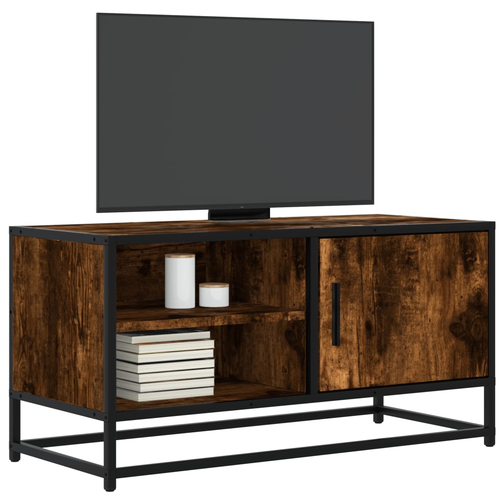 TV Stand in Smoked Oak Finish 80 x 34.5 x 40 cm Made of Wood Based Panel and Metal
