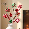 Xmas Vase Filler Christmas Candy Cane Pick, Red White Green Plush Stem, Decor Branch for Filler, Wreath, Tree Decoration Seasonal Decorations