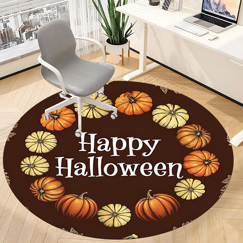 1pc Pumpkin Halloween Office Round Area Rug, Under Office Chairs Bedroom Living Room Home Decor, Room Deco, Available in Various Sizes
