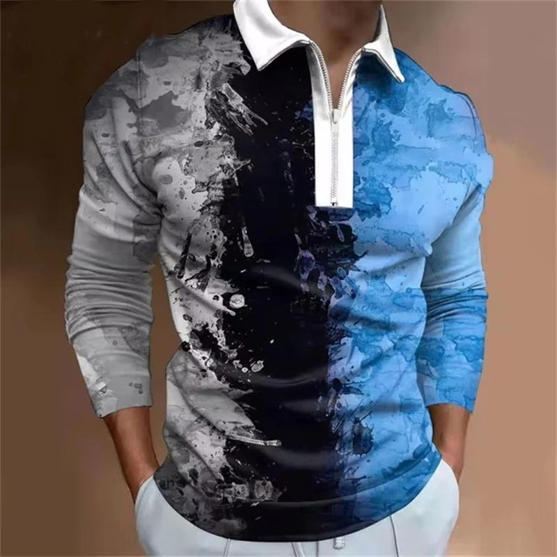 

Fashion Polo Shirt Men 3D Gradient Line Print Polo Shirt Men s Street Personality Tops Summer Long Sleeve Lapel Oversized Tops 5XL