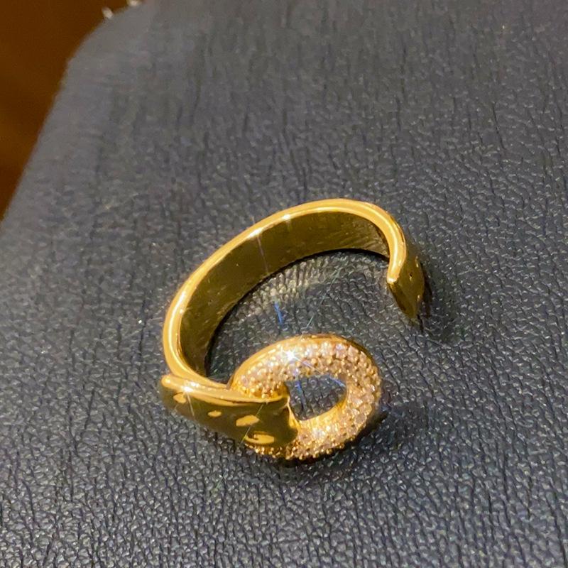 18K Gold Plated Zircon Round Open Ring - High-End Fashion Jewelry for Women