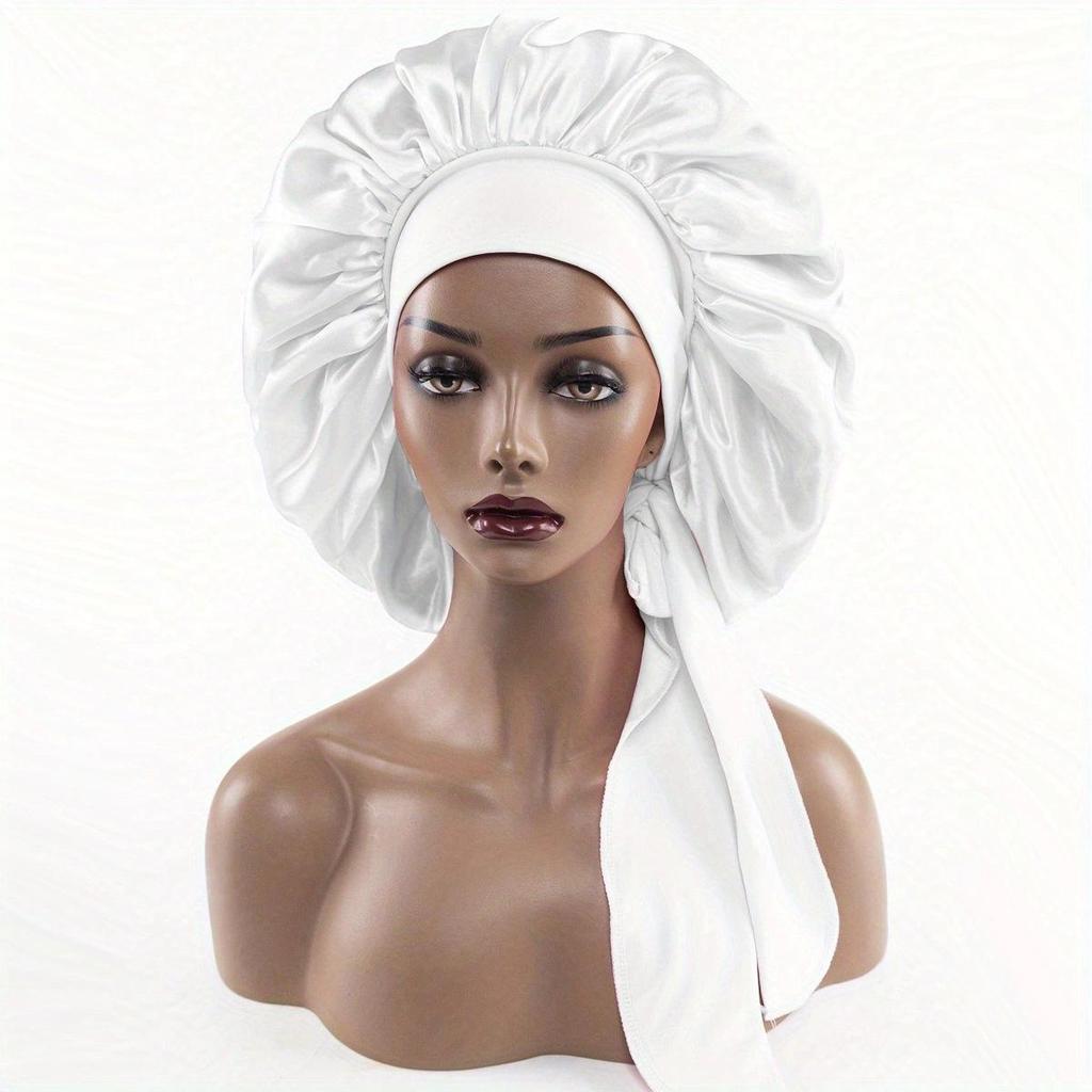 European Satin Nightcap: Wide Brim with Long Ribbon Tail