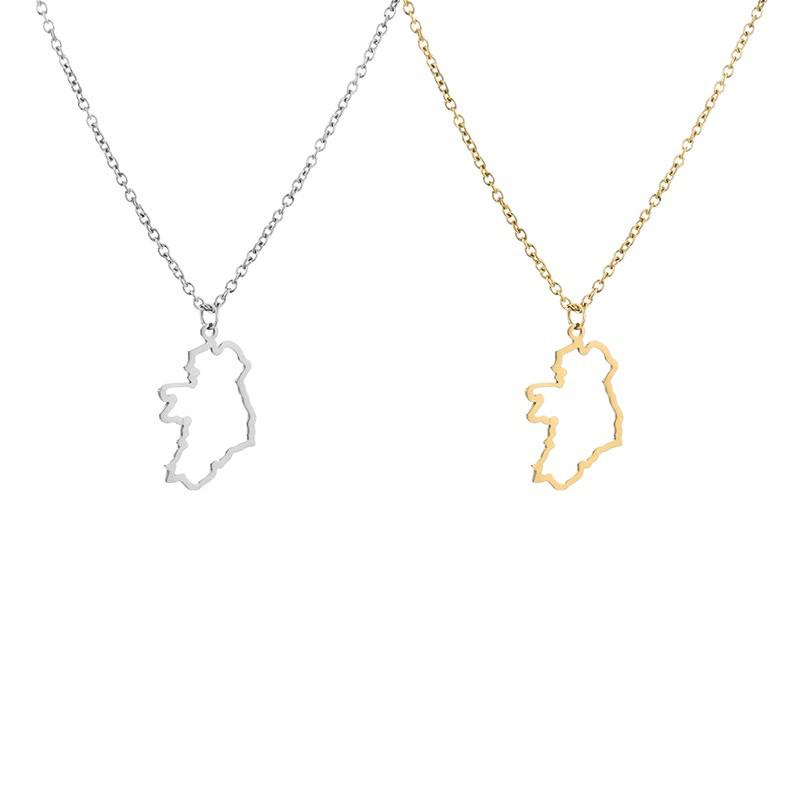 Stainless Steel Europe Ireland Map Necklace Pendant - Niche Design Clavicle Chain