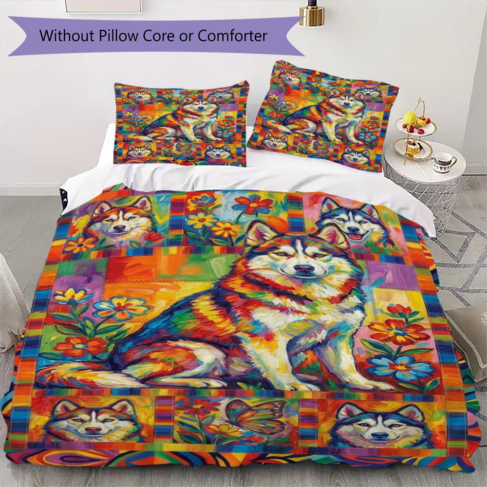 Husky Hunde Muster Bettwäsche Steppset Bettbezug Kissenbezug Heimdekoration Geburtstagsgeschenk (1 Bettbezug + 2 Kissenbezüge (ohne Füllung))58