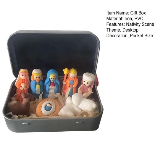 Figurine Mini Scenă a Nașterii Domnului în Cutie de Tinichea Portabil de Buzunar Nașterea lui Isus Ornament Crăciun Sfânta Familie Isus Oaie Statuetă Casă Birou Raft